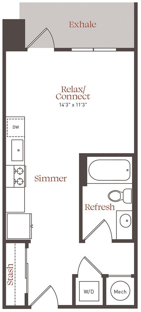 Floor plan for studio, 1 bath, 438 sqft